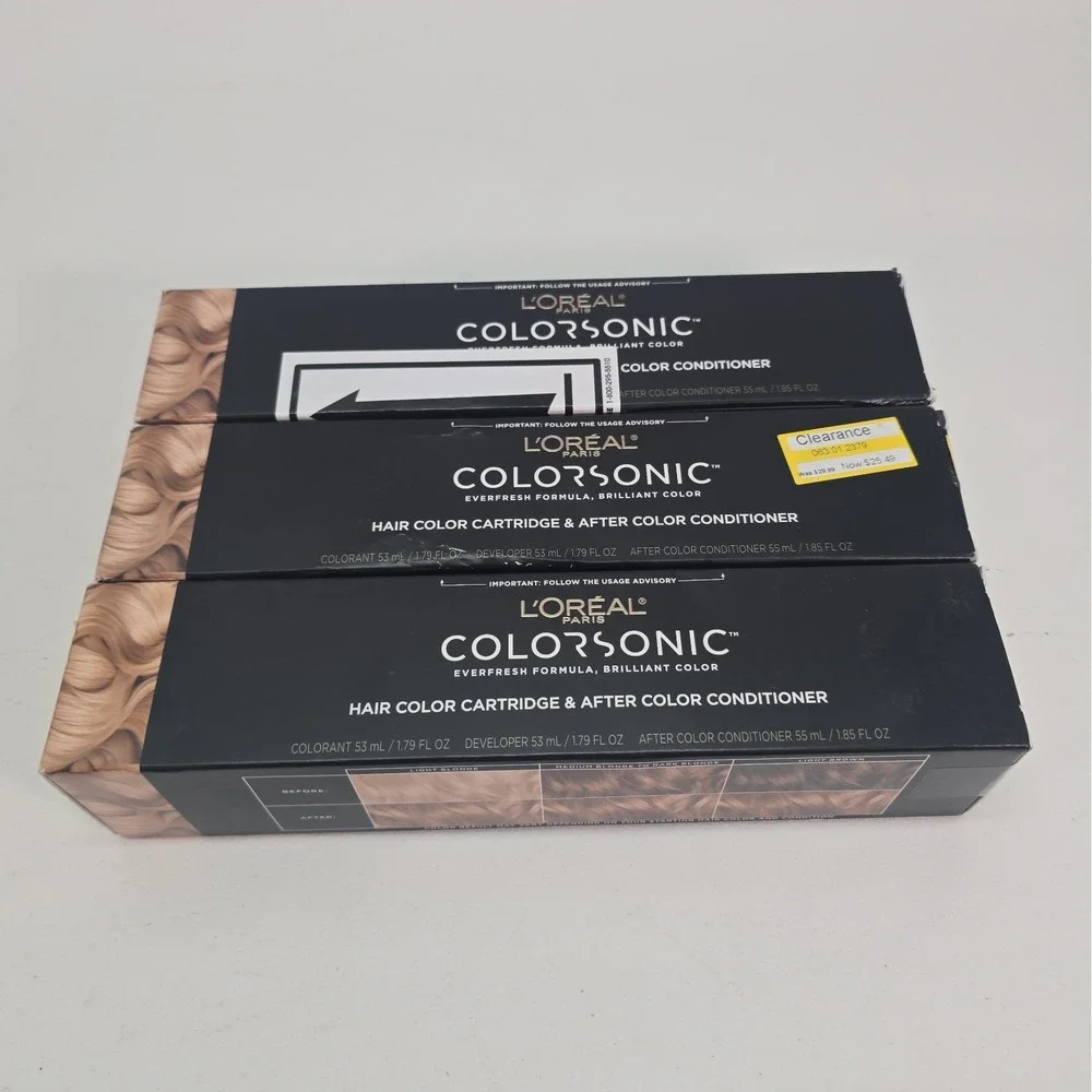 3 L'Oreal Paris Colorsonic Permanent Hair Color Cartridges- Medium Blonde 8